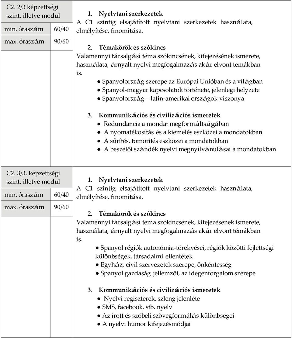 Spanyolország szerepe az Európai Unióban és a világban Spanyol magyar kapcsolatok története, jelenlegi helyzete Spanyolország latin amerikai országok viszonya Redundancia a mondat megformáltságában A