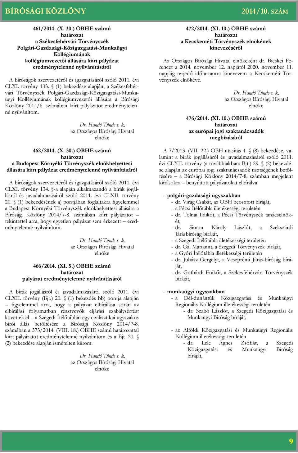és igazgatásáról szóló 2011. évi CLXI. törvény 133.