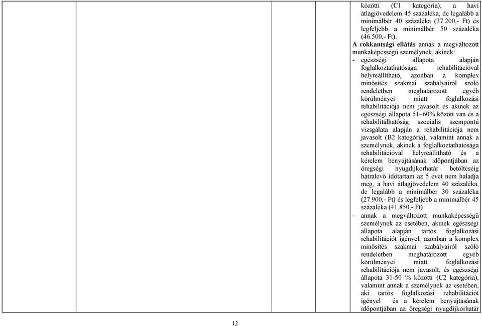 szabályairól szóló rendeletben meghatározott egyéb körülményei miatt foglalkozási rehabilitációja nem javasolt és akinek az egészségi állapota 51 60% között van és a rehabilitálhatóság szociális