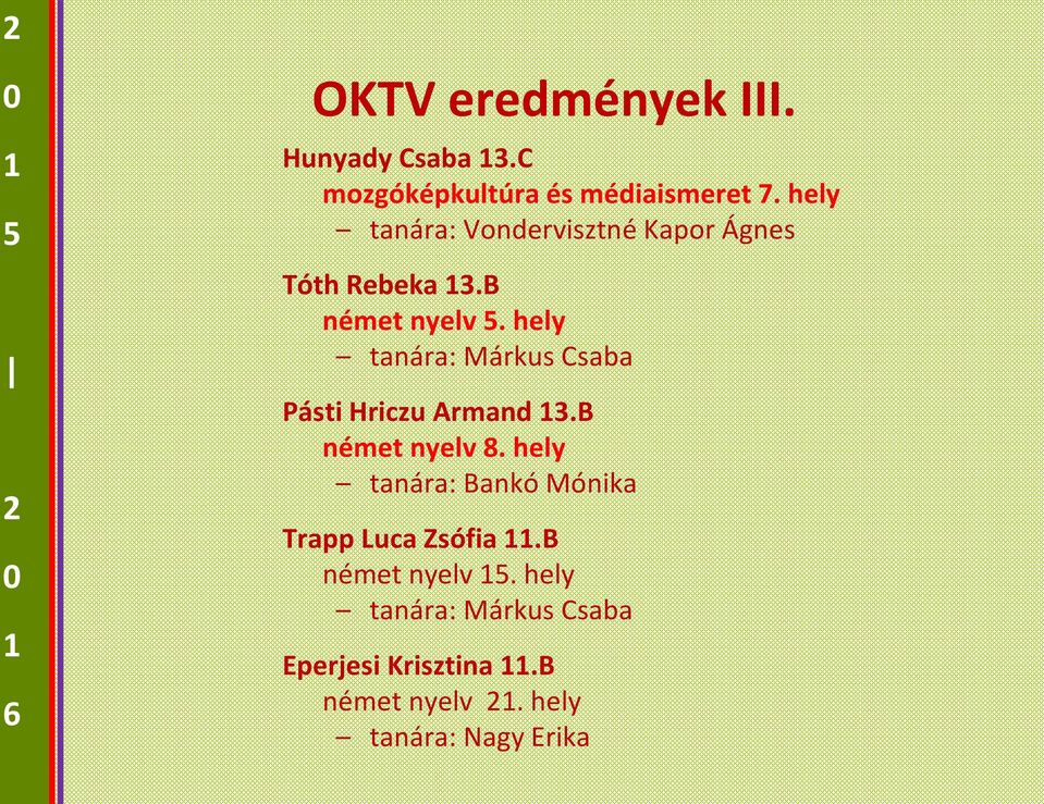 hely tanára: Márkus Csaba Pásti Hriczu Armand 3.B német nyelv 8.