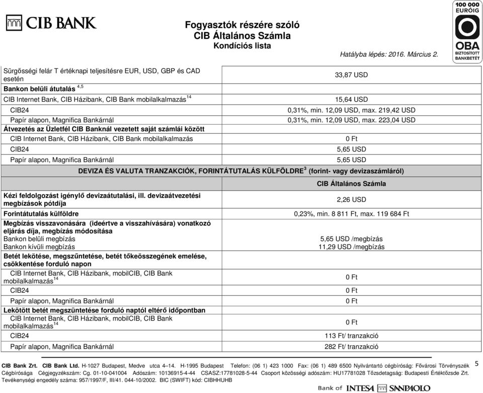 219,42 USD 0,31%, min. 12,09 USD, max.