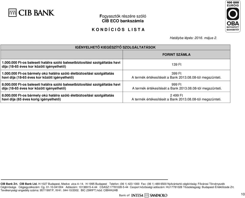 08.08-tól megszünteti. 999 Ft A termék értékesítését a Bank 2013.08.08-tól megszünteti. 2 499 Ft A termék értékesítését a Bank 2013.08.08-tól megszünteti. 10