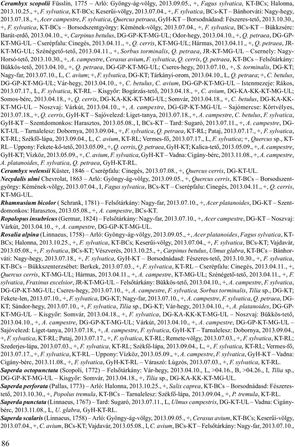04.10., +, Carpinus betulus, DG-GP-KT-MG-UL; Odor-hegy, 2013.04.10., +, Q. petraea, DG-GP- KT-MG-UL Cserépfalu: Cinegés, 2013.04.11., +, Q. cerris, KT-MG-UL; Hármas, 2013.04.11., +, Q. petraea, JR- KT-MG-UL; Szénégetõ-tetõ, 2013.