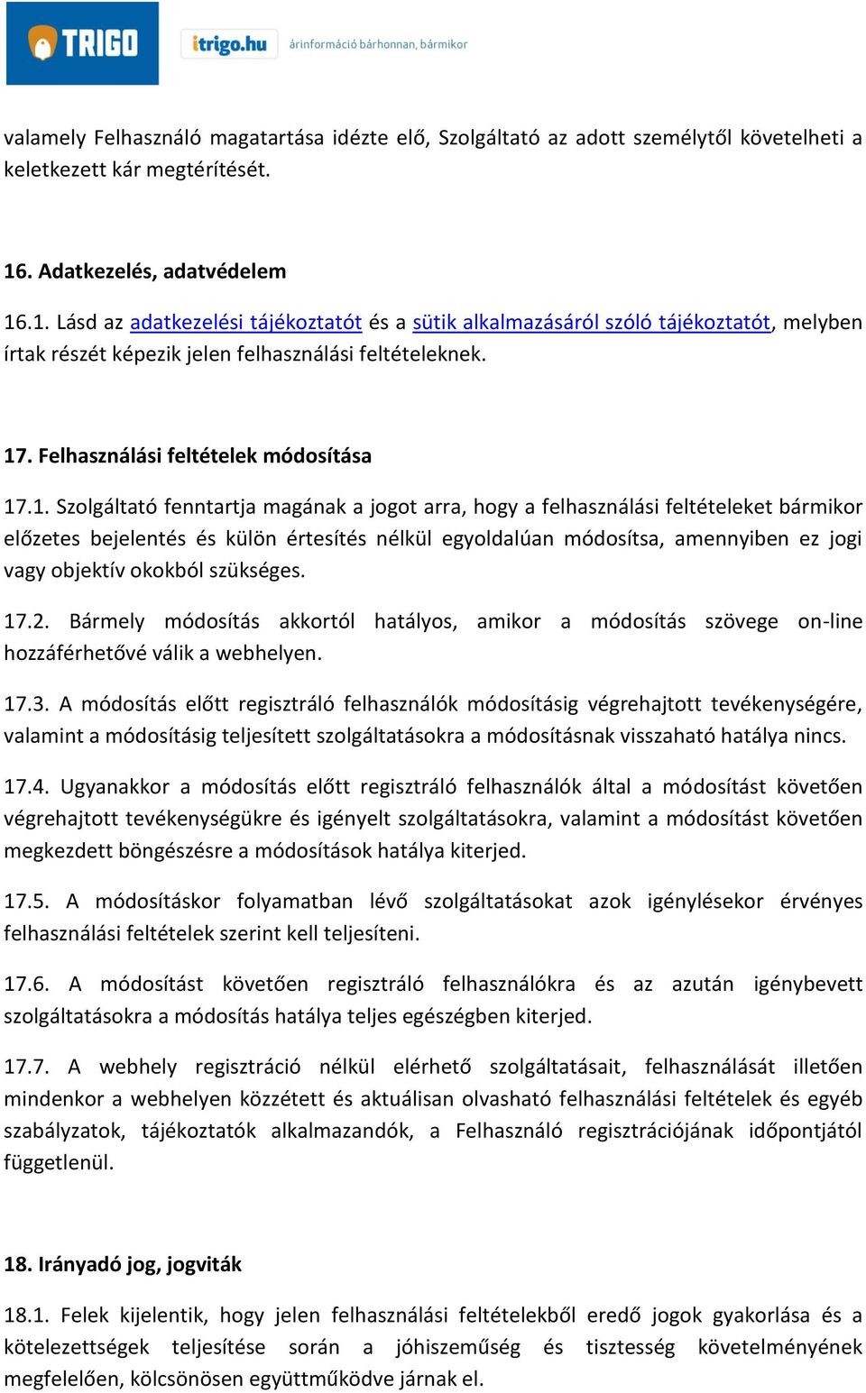 Felhasználási feltételek módosítása 17