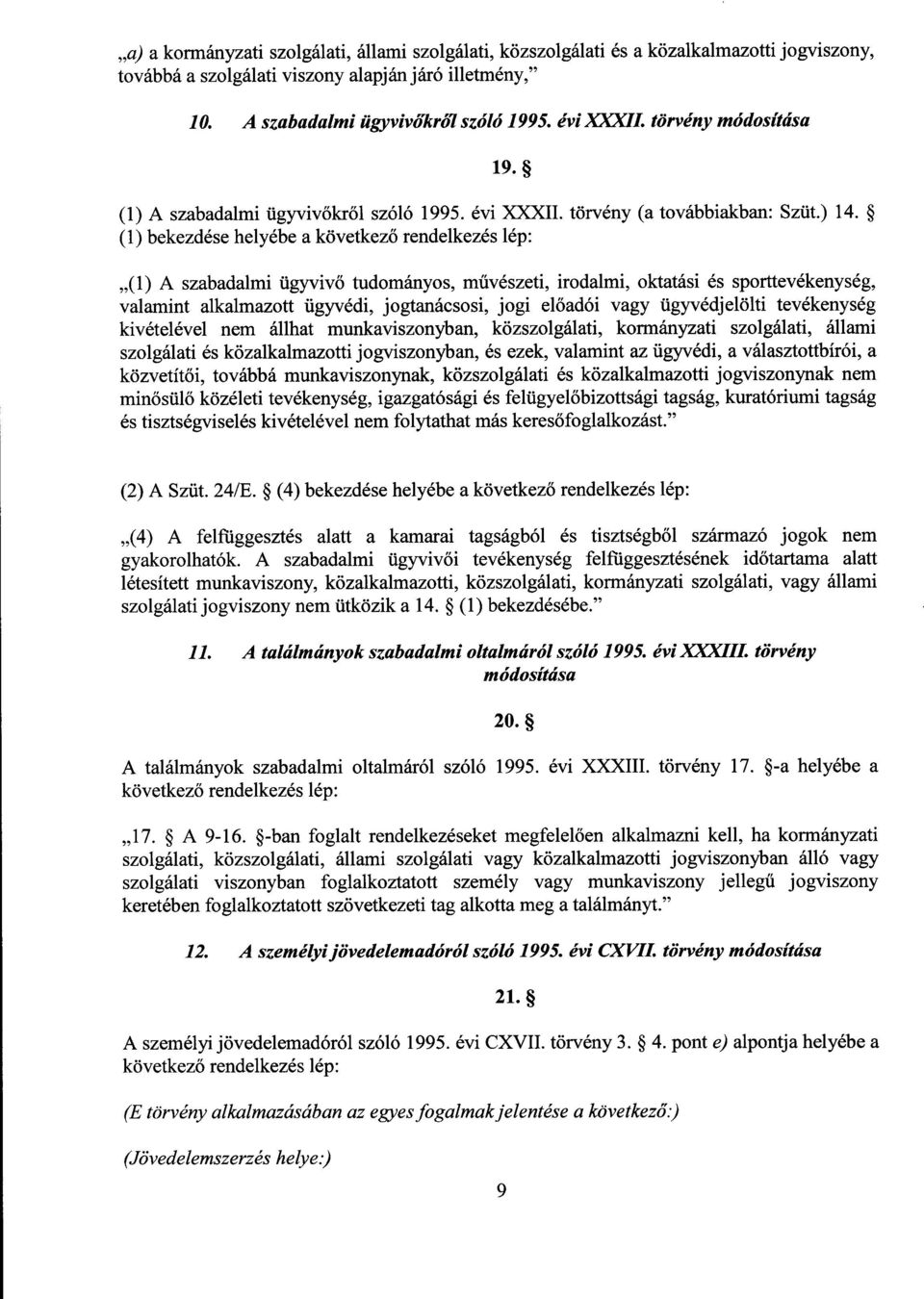 (1)bekezdése helyébe a következő rendelkezés lép : (1) A szabadalmi ügyvivő tudományos, művészeti, irodalmi, oktatási és sporttevékenység, valamint alkalmazott ügyvédi, jogtanácsosi, jogi előadói