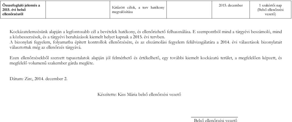 E szempontból mind a tárgyévi beszámoló, mind a közbeszerzések, és a tárgyévi beruházások kiemelt helyet kapnak a 2015. évi tervben.