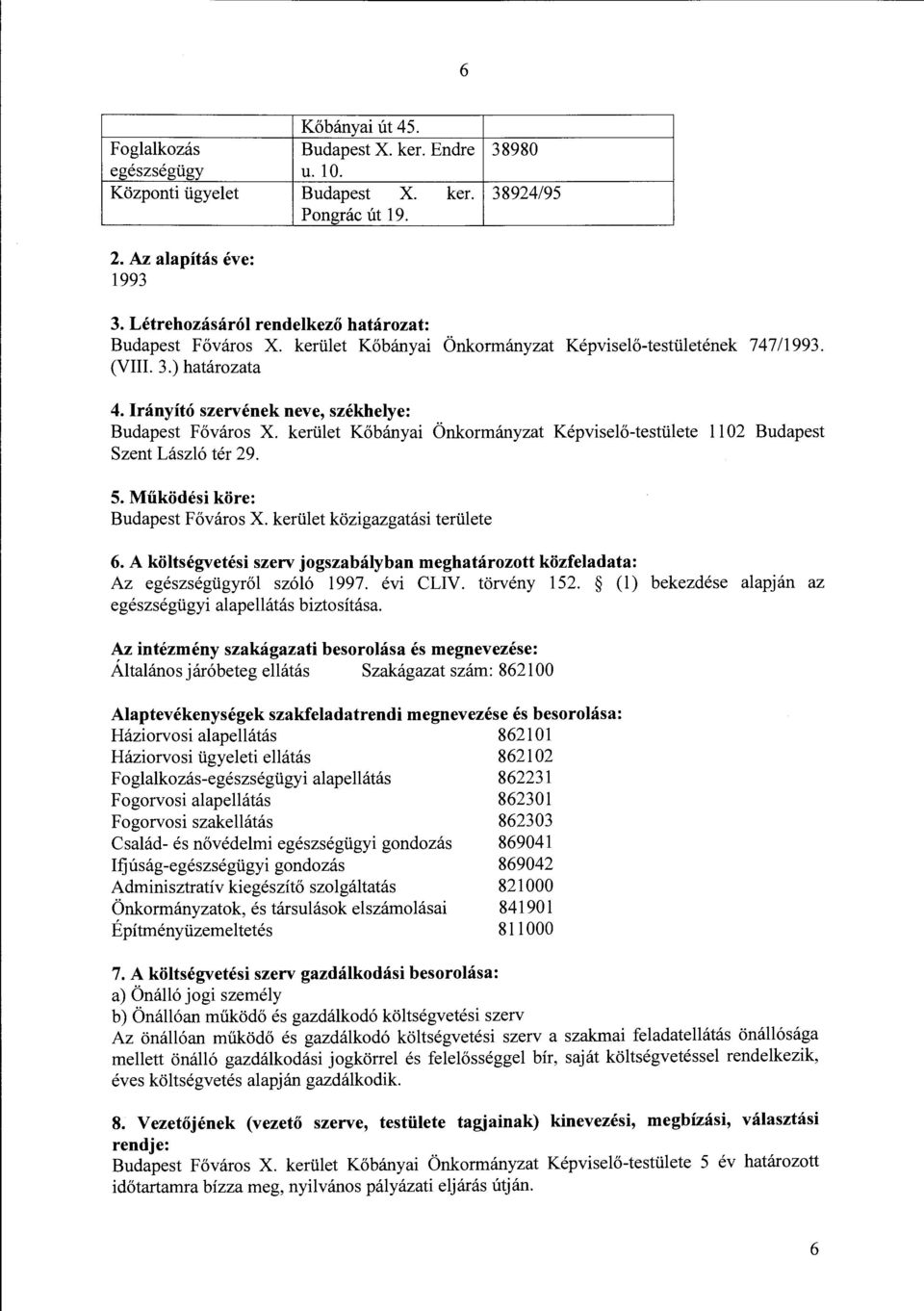 kerület Kőbányai Önkormányzat Képviselő-testülete ll 02 Budapest Szent László tér 29. 5. Működési köre: Budapest Főváros X. kerület közigazgatási területe 6.