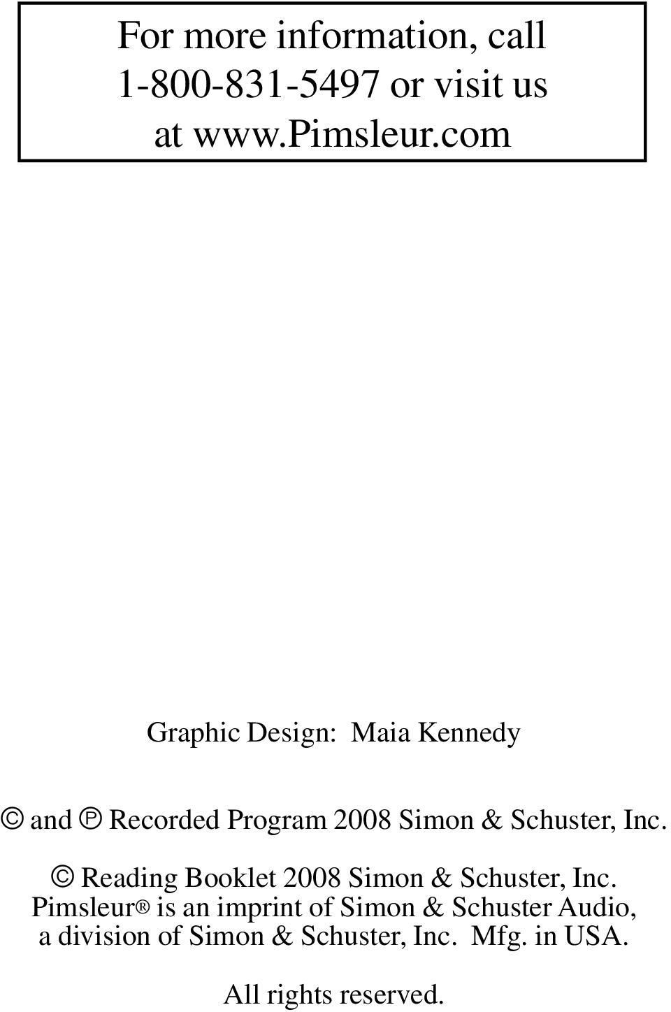 Inc. Reading Booklet 2008 Simon & Schuster, Inc.