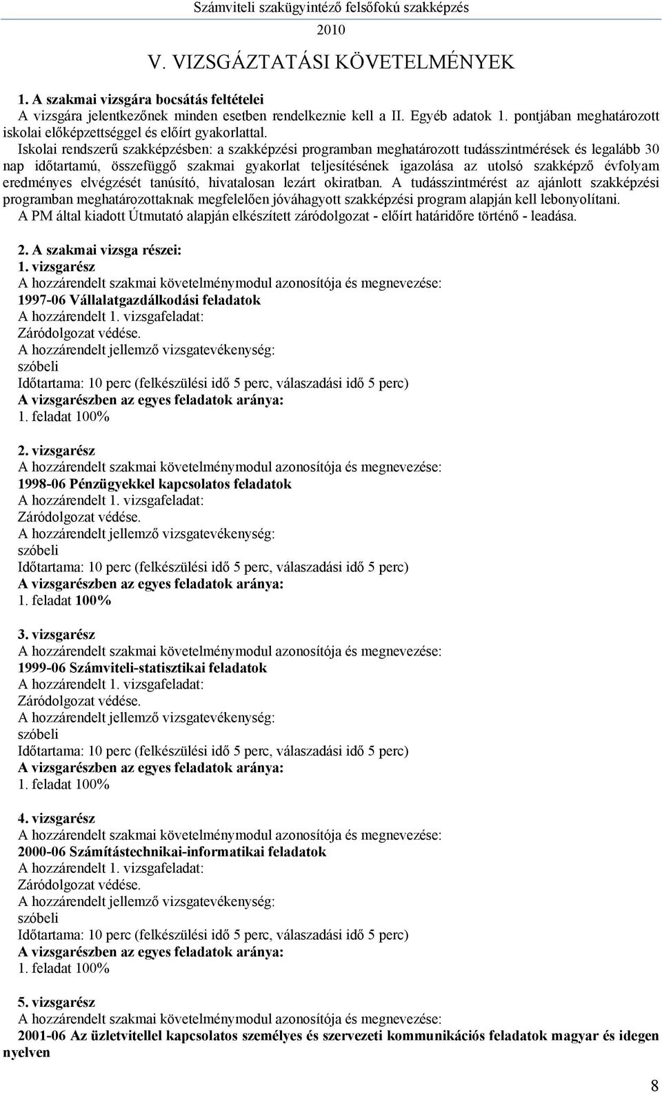 Iskolai rendszerű szakképzésben: a szakképzési programban meghatározott tudásszintmérések és legalább 30 nap időtartamú, összefüggő szakmai gyakorlat teljesítésének igazolása az utolsó szakképző