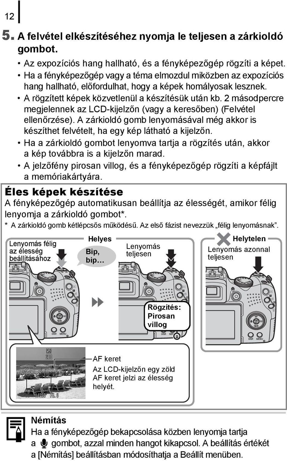 2 másodpercre megjelennek az LCD-kijelzőn (vagy a keresőben) (Felvétel ellenőrzése). A zárkioldó gomb lenyomásával még akkor is készíthet felvételt, ha egy kép látható a kijelzőn.