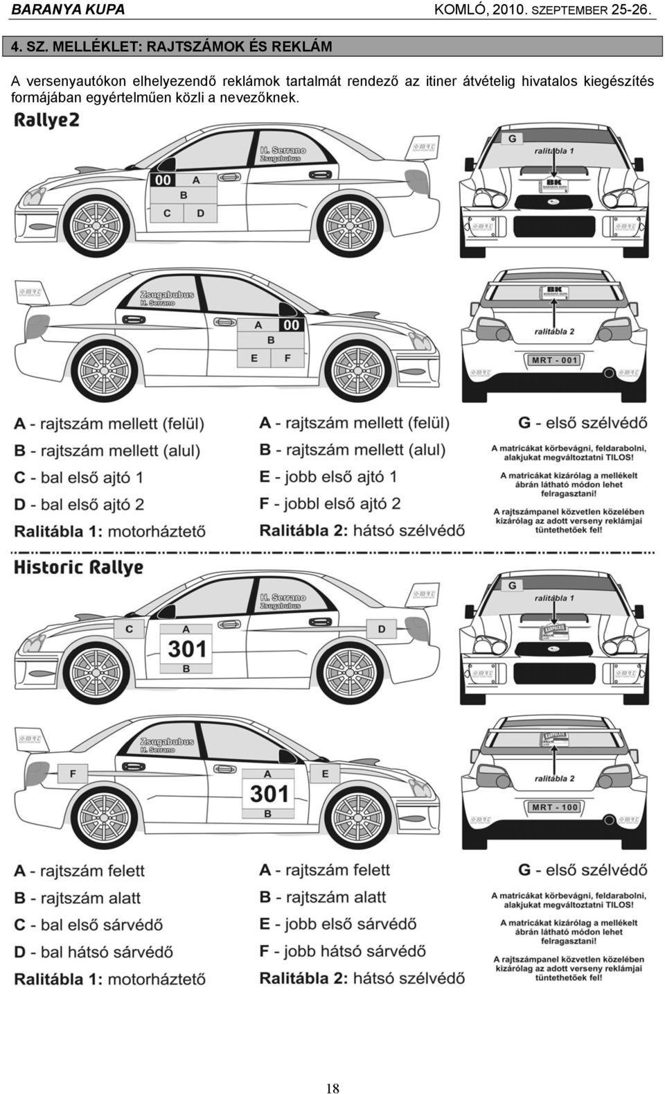versenyautókon elhelyezendő reklámok