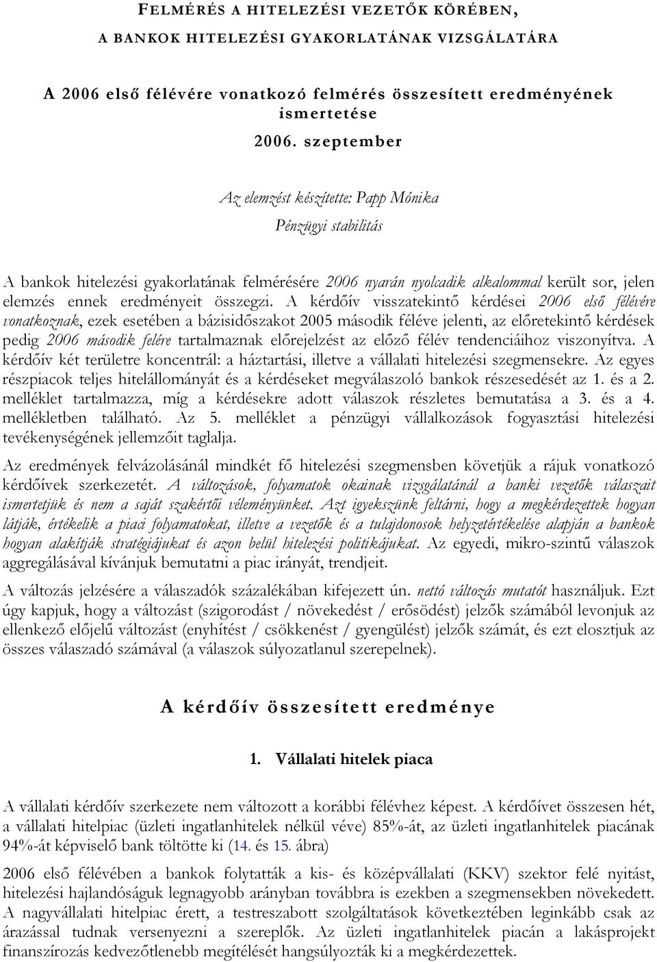 A kérdőív visszatekintő kérdései 2006 első félévére vonatkoznak, ezek esetében a bázisidőszakot 2005 második féléve jelenti, az előretekintő kérdések pedig 2006 második felére tartalmaznak