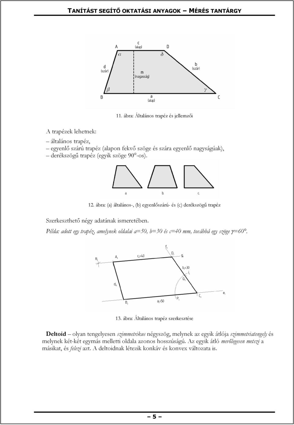 Példa: adott egy trapéz, amelynek oldalai a=50, b=30 és c=40 mm, továbbá egy szöge =60. 13.