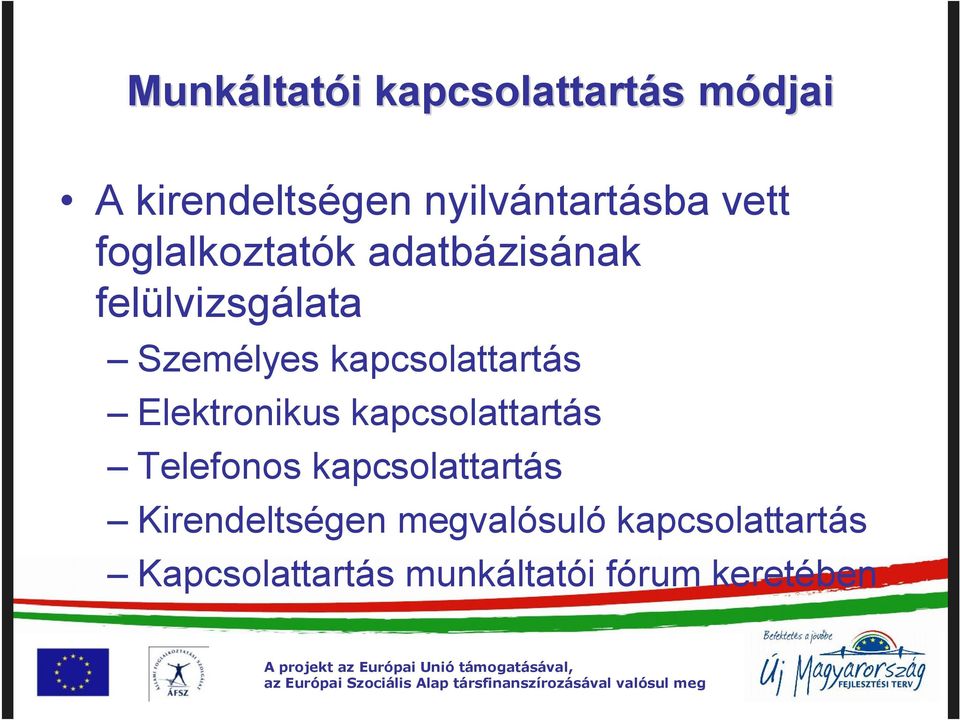 Személyes kapcsolattartás Elektronikus kapcsolattartás Telefonos