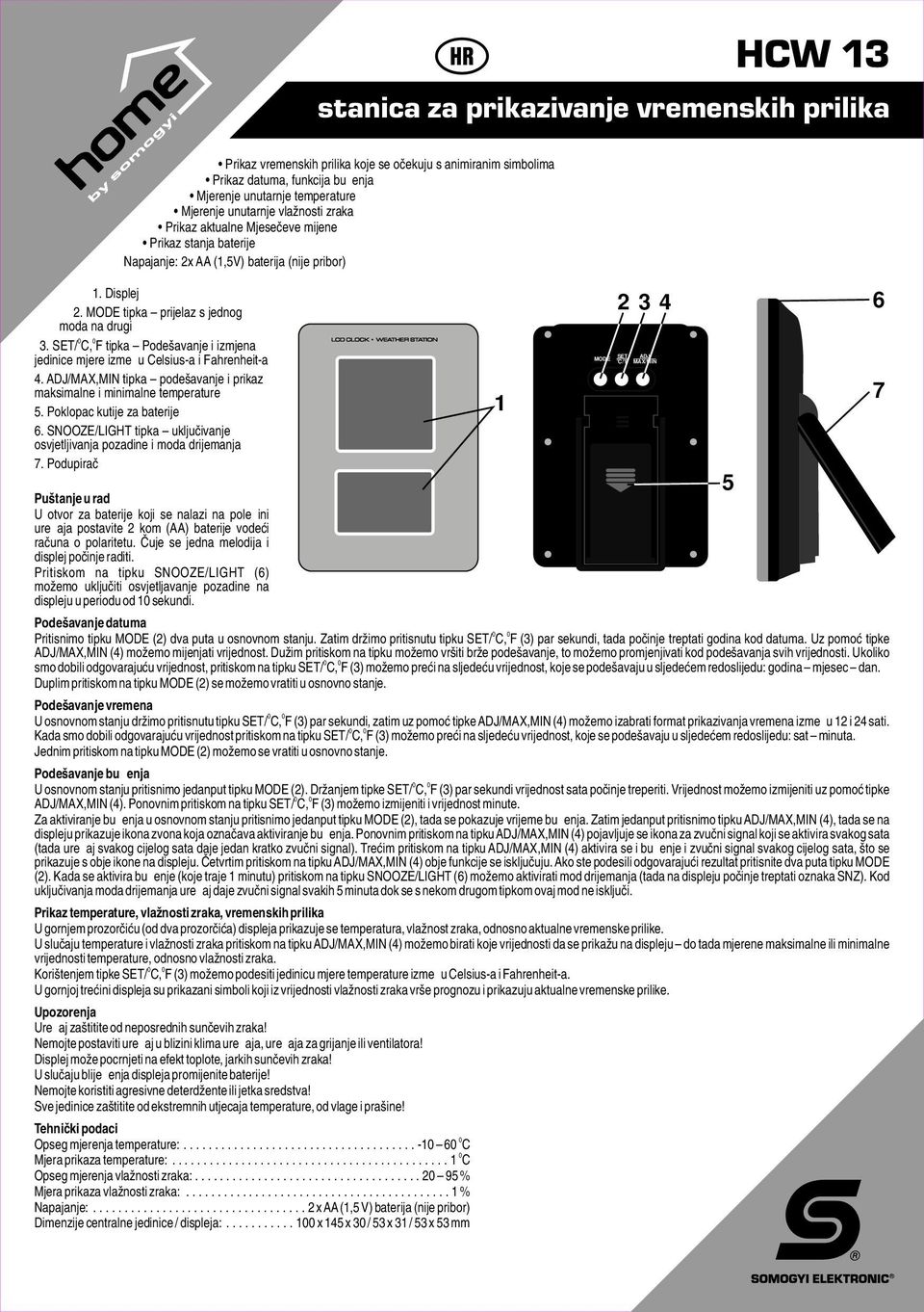 / C, F tipka Podešavanje i izmjena jedinice mjere između Celsius-a i Fahrenheit-a 4. /MAX,MIN tipka podešavanje i prikaz maksimalne i minimalne temperature. Poklopac kutije za baterije.