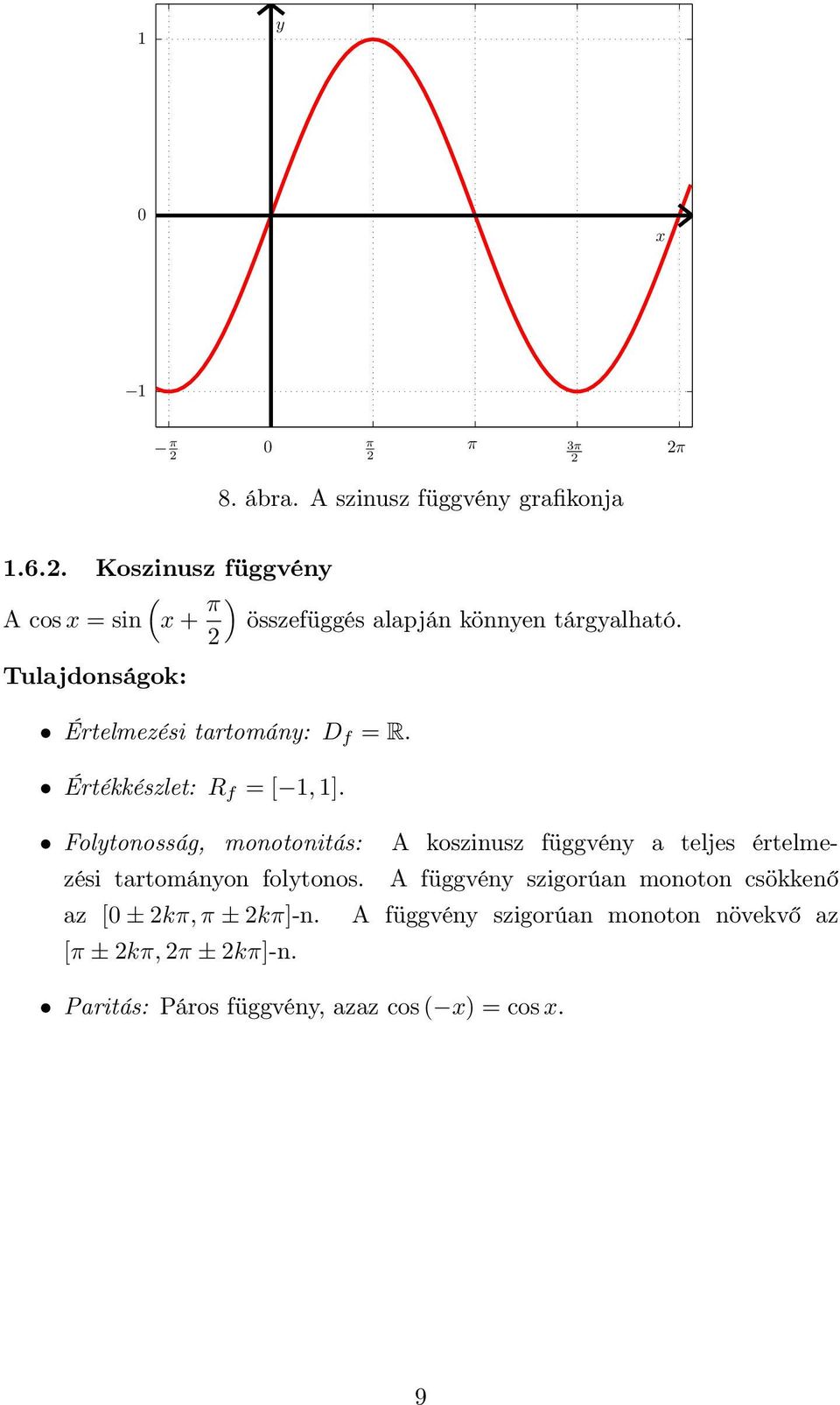 Tulajdonságok: Értelmezési tartomán: D f = R. Értékkészlet: R f = [,].