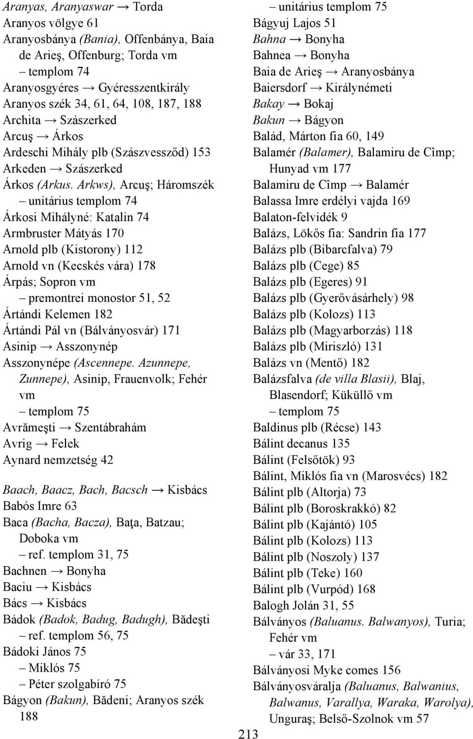 Arkws), Arcuş; Háromszék unitárius templom 74 Árkosi Mihályné: Katalin 74 Armbruster Mátyás 170 Arnold plb (Kistorony) 112 Arnold vn (Kecskés vára) 178 Árpás; Sopron vm premontrei monostor 51, 52