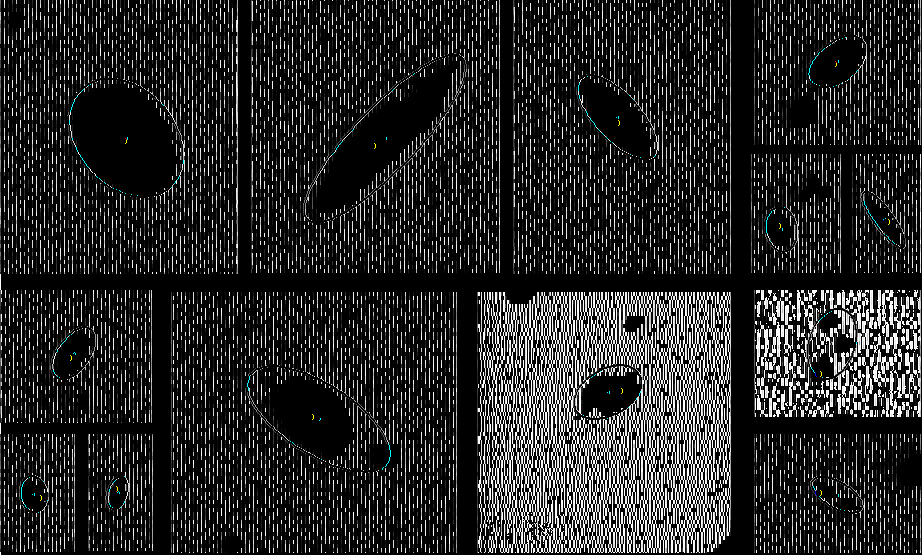 3.3. A képfeldolgozó algoritmus 69 1 2 3 4 5 6 7 10 11 12 8 9 13 3.3. ábra. Példák a galaxisok képeire 4σ-s izofótáira illesztett ellipszisekre (piros vonalak).