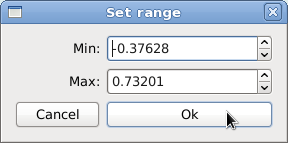 setrange() QDialog *dlg = new QDialog(this); QGridLayout *grid = new QGridLayout; QLabel *text1 = new QLabel(tr("Min:")), *text2 = new QLabel(tr("Max:")); QDoubleSpinBox *sb1 = new QDoubleSpinBox,