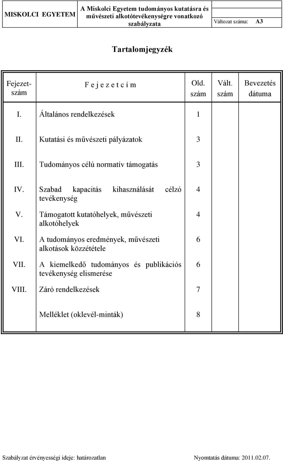 Szabad kapacitás kihasználását célzó tevékenység 4 V. Támogatott kutatóhelyek, művészeti alkotóhelyek 4 VI.