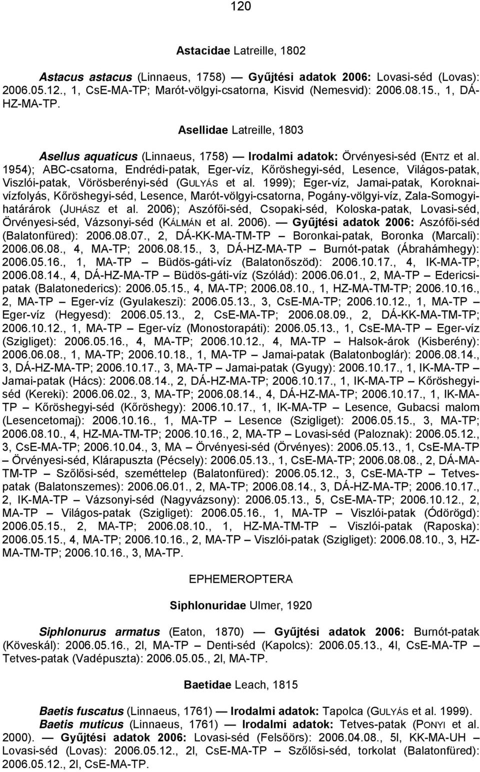 1954); ABC-csatorna, Endrédi-patak, Eger-víz, Kőröshegyi-séd, Lesence, Világos-patak, Viszlói-patak, Vörösberényi-séd (GULYÁS et al.