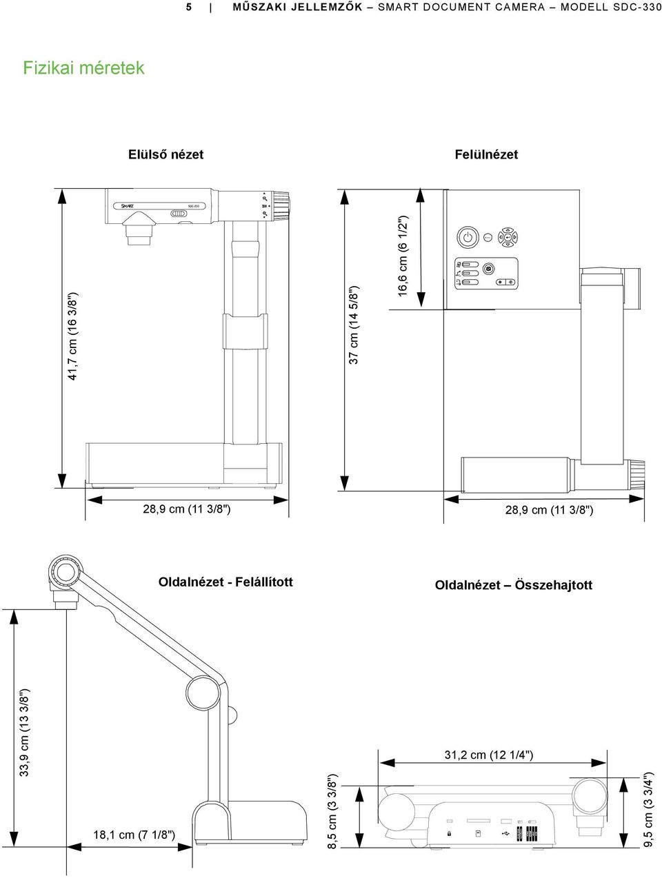 cm (11 3/8") 28,9 cm (11 3/8") Oldalnézet - Felállított Oldalnézet Összehajtott