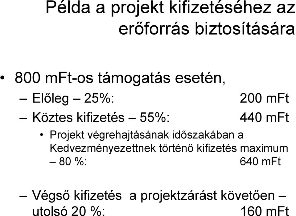 Projekt végrehajtásának időszakában a Kedvezményezettnek történő