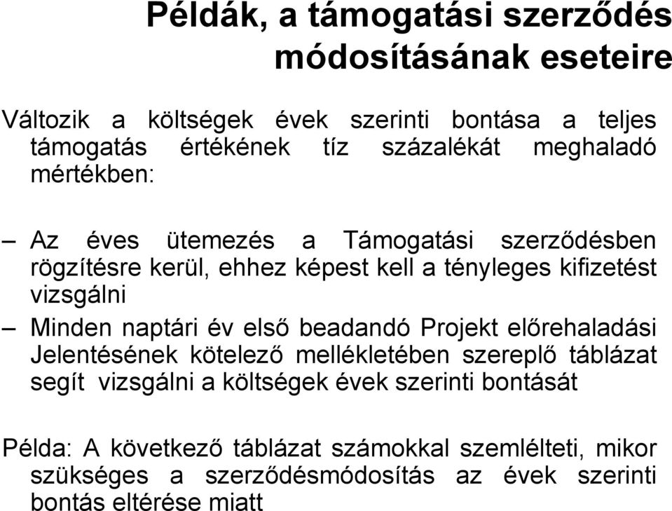 vizsgálni Minden naptári év első beadandó Projekt előrehaladási Jelentésének kötelező mellékletében szereplő táblázat segít vizsgálni a