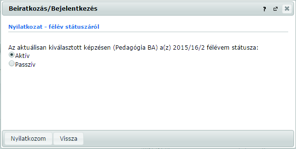 9.1.1. Beiratkozási folyamat Beiratkozáshoz kattintson a "Lehetőségek/Beiratkozás" vagy "Lehetőségek/Bejelentkezés"linkre (a sorvégi Lehetőségek ikonra kattintva).