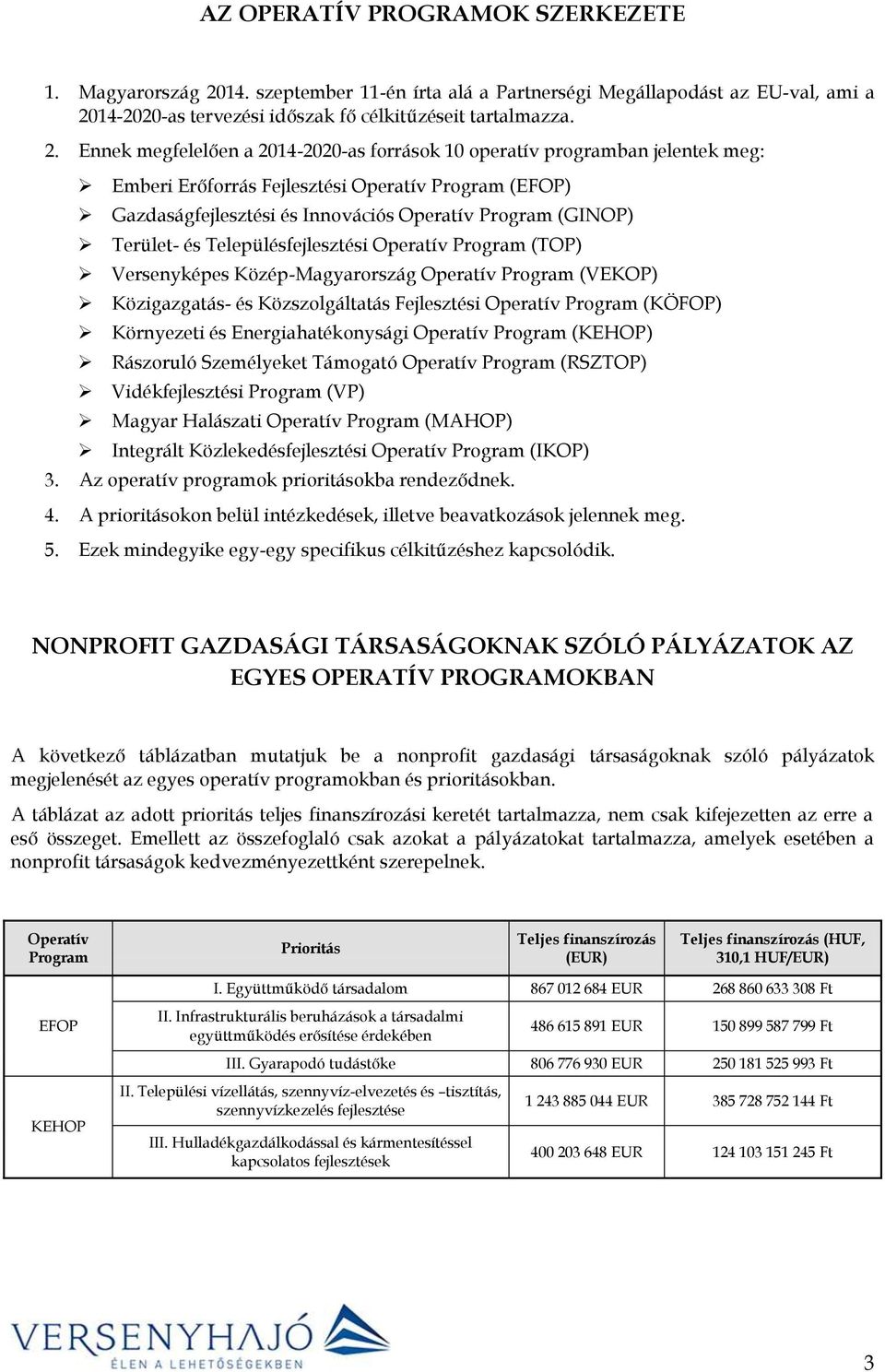 14-2020-as tervezési időszak fő célkitűzéseit tartalmazza. 2.