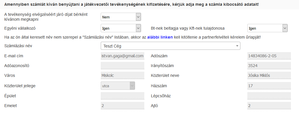 A partnertörzsbe való felvétel után a rendszerben kiválasztható lesz az újonnan rögzítésre került partner.