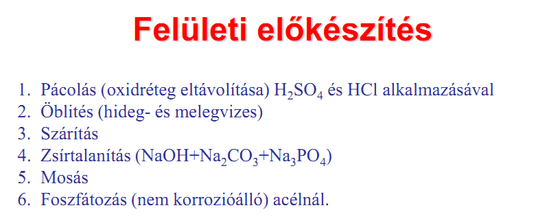 Felületi előkészítés (acélok esetén): Elválasztó anyag a szerszám és a munkadarab közé: Általában foszfátozás, színes és könnyűfémeknél kenőanyag is lehetséges. Darabolás 1.