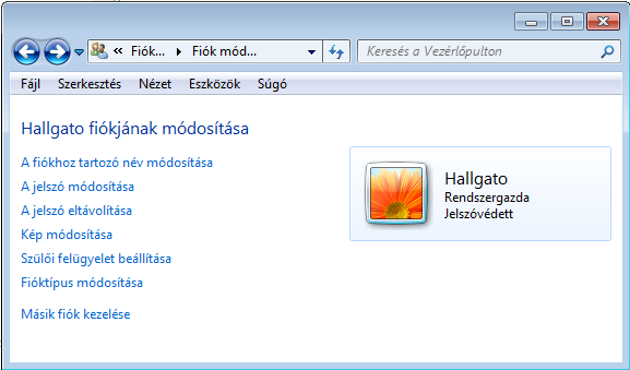 Felhasználó hozzáadása (1) Egyszerű felület: Vezérlőpult /