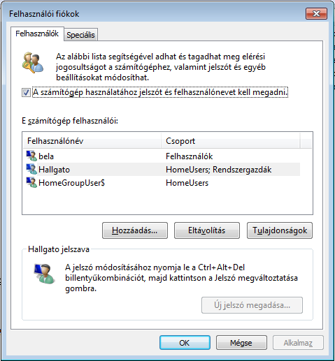 Felhasználókezelés (2) Domainben alap control