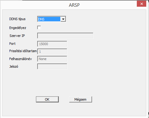Enable: Az engedélyezéshez jelöljük be a négyzetet Server IP Az FTP szerver címe Port: Az FTP szerver portja amin fogadja a kéréseket Felhasználónév: Felhasználóí név Jelszó: Jelszó Fájl méret: Max