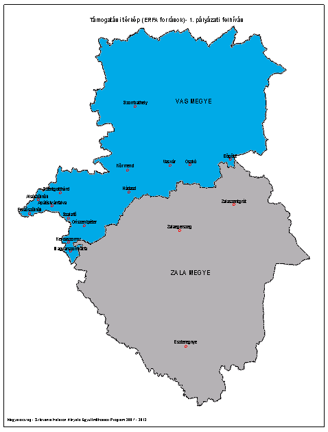 Kercaszomor Magyarszombatfa Szalafő Budapest Eszteregnye Bögöte Sopron A nyertes pályázatok magyar oldali térbeli megoszlása a két jogosult (Vas és Zala) között a következő: A magyar partnerek