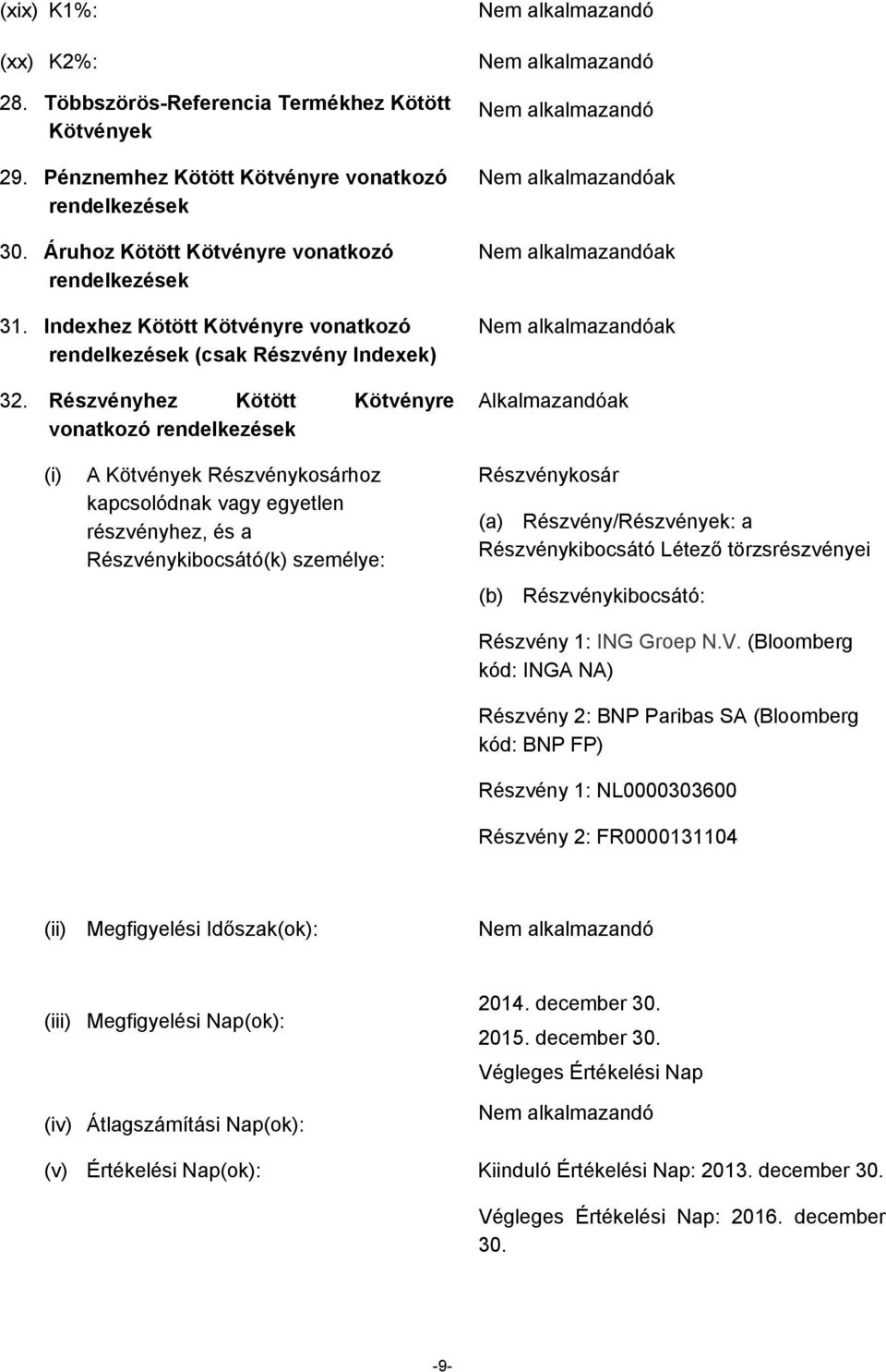 Részvényhez Kötött Kötvényre vonatkozó rendelkezések ak ak ak ak (i) A Kötvények Részvénykosárhoz kapcsolódnak vagy egyetlen részvényhez, és a Részvénykibocsátó(k) személye: Részvénykosár (a)