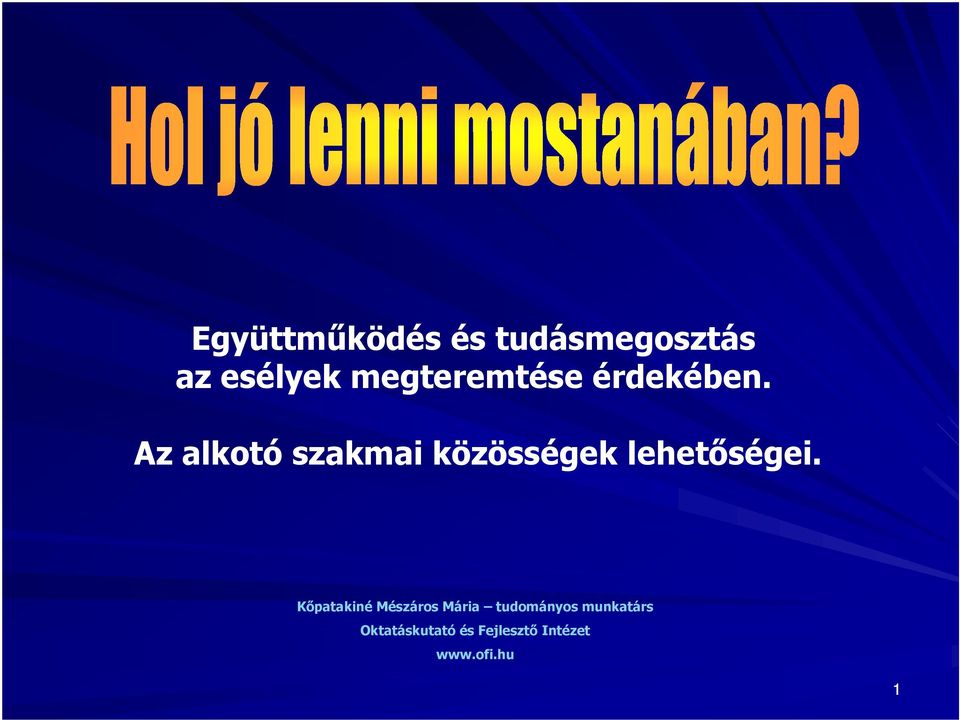 Az alkotó szakmai közösségek lehetıségei.