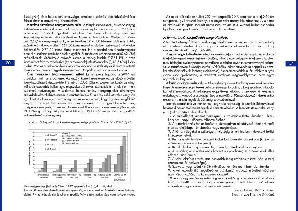 2008-ban szénmérleg számítást végeztünk, példaként õszi búza elõvetemény után õszi káposztarepce alá végzett talajmûvelésre.