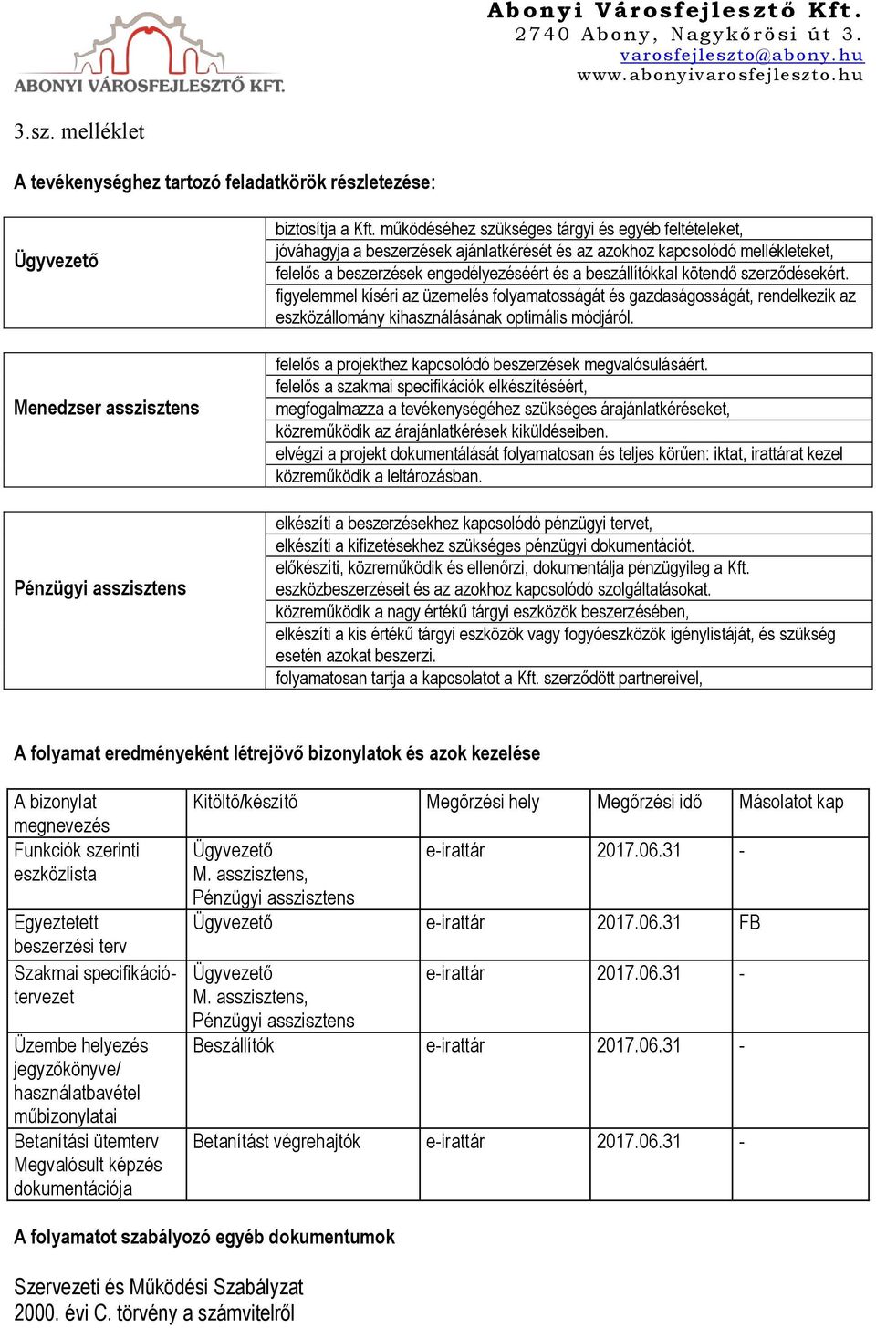 szerződésekért. figyelemmel kíséri az üzemelés folyamatosságát és gazdaságosságát, rendelkezik az eszközállomány kihasználásának optimális módjáról.