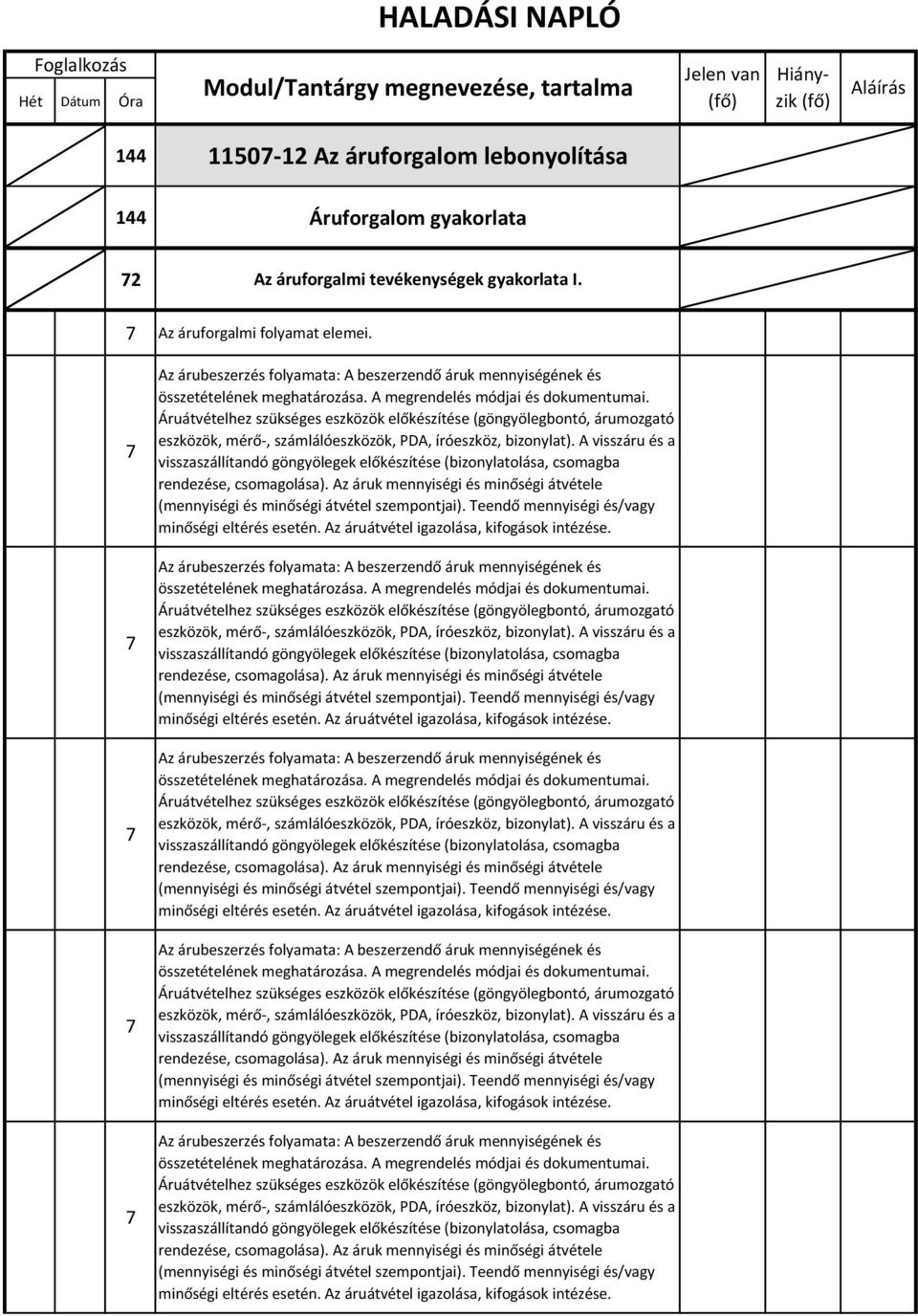 Áruátvételhez szükséges eszközök előkészítése (göngyölegbontó, árumozgató eszközök, mérő-, számlálóeszközök, PDA, íróeszköz, bizonylat).