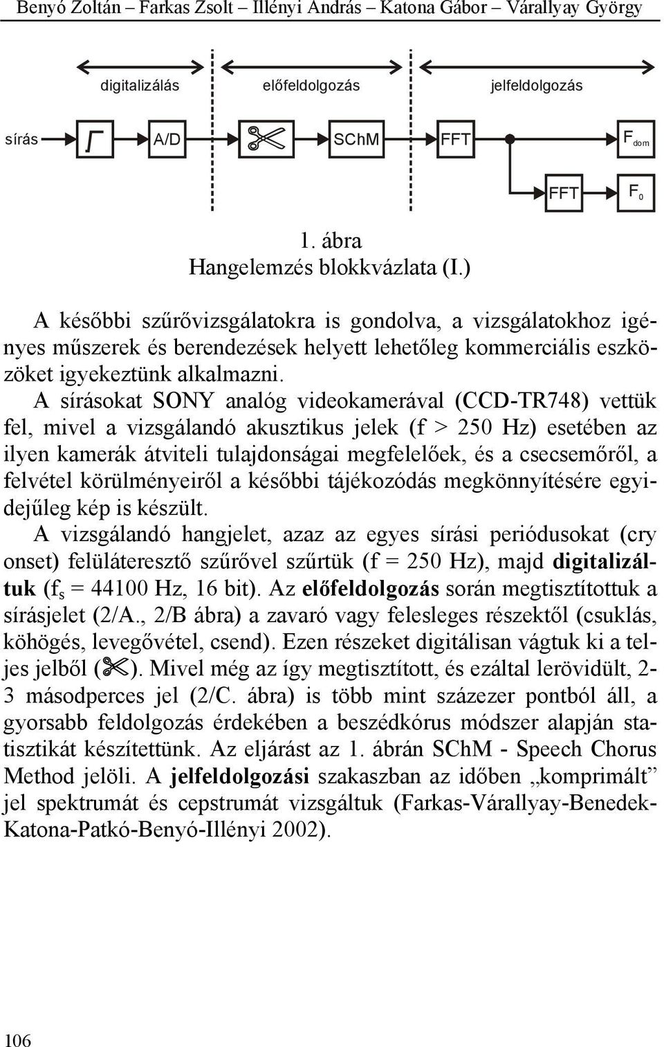 A sírásokat SONY analóg videokamerával (CCD-TR748) vettük fel, mivel a vizsgálandó akusztikus jelek (f > 250 Hz) esetében az ilyen kamerák átviteli tulajdonságai megfelelőek, és a csecsemőről, a