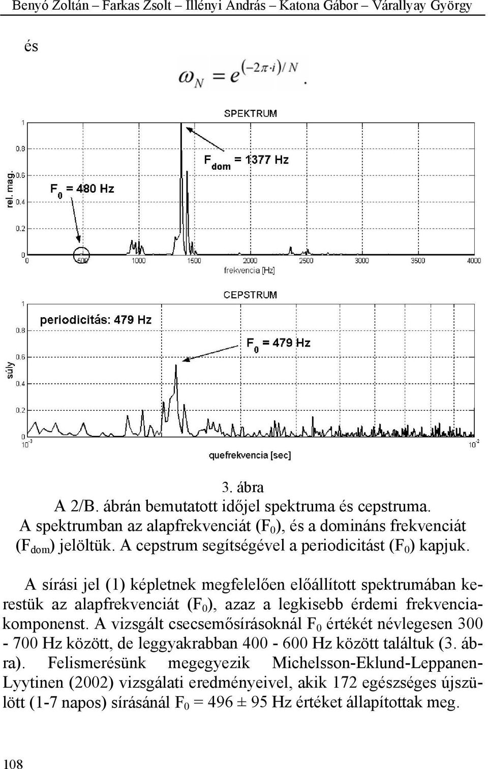 A sírási jel (1) képletnek megfelelően előállított spektrumában kerestük az alapfrekvenciát (F 0 ), azaz a legkisebb érdemi frekvenciakomponenst.