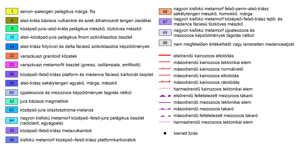 km-es körzetének prekainozoos földtani térképe a