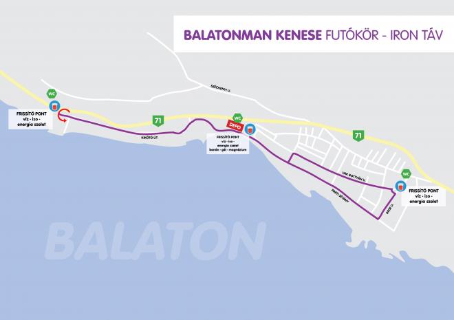 42,195 km futás 6 X 7032 méteres futókör. A futópálya aszfalton és néhol murvás úton van kijelölve. A pályán vannak szűk szakaszok melyek figyelmet igényelnek A futók követése szigorúan tilos!