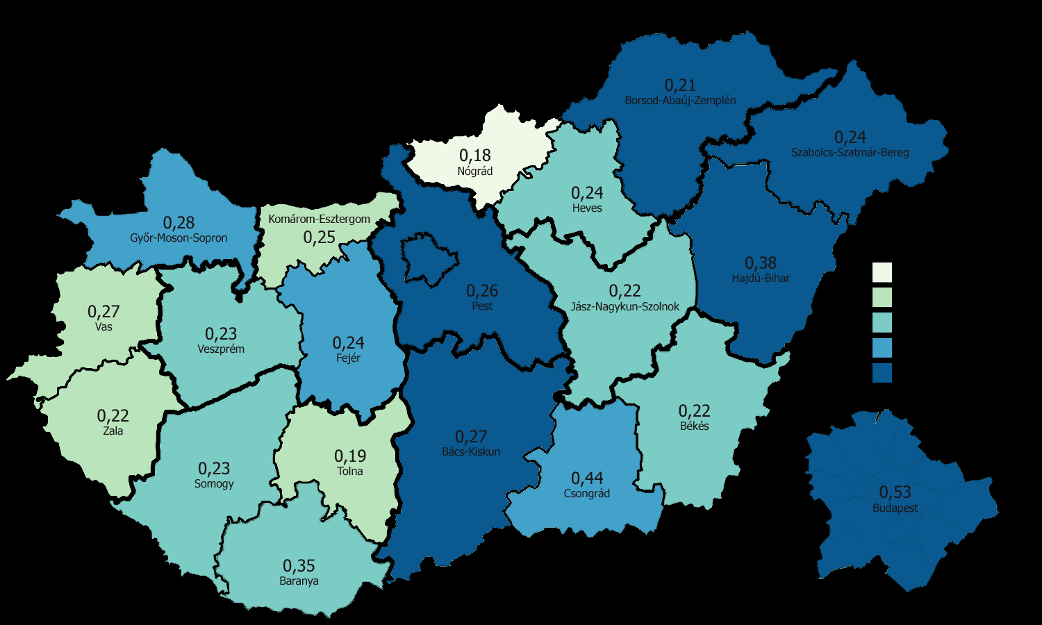 3.3-11. ábra: Az érvényes működési nyilvántartással rendelkező orvosokra jutó szakdolgozók aránya (fő) 2015.