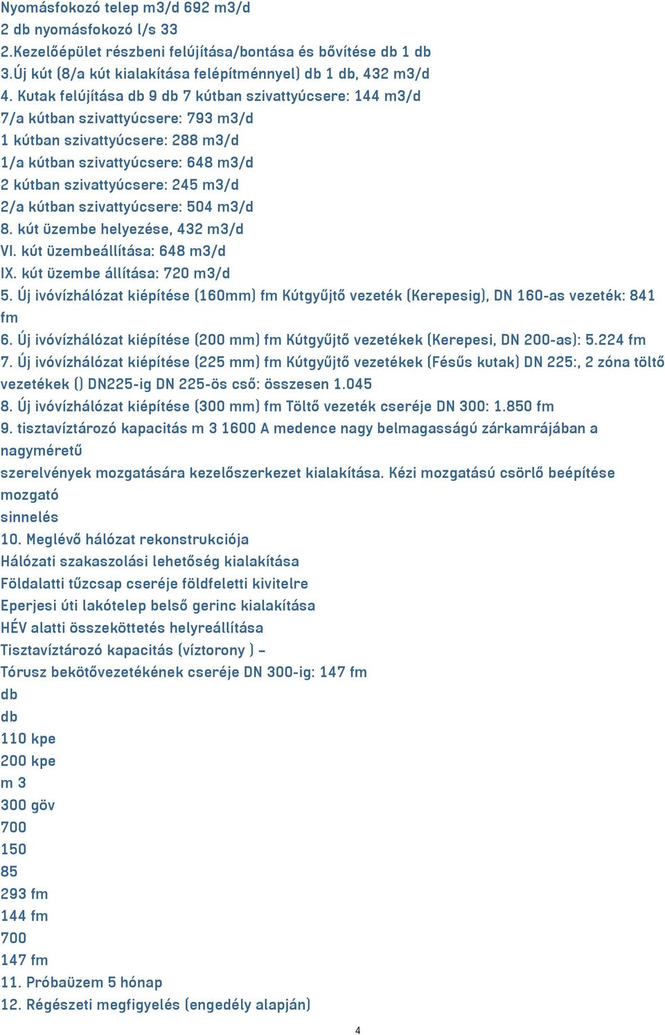 2/a kútban szivattyúcsere: 504 m3/d 8. kút üzembe helyezése, 432 m3/d VI. kút üzembeállítása: 648 m3/d IX. kút üzembe állítása: 720 m3/d 5.