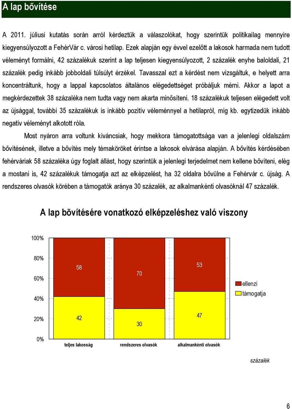 túlsúlyt érzékel. Tavasszal ezt a kérdést nem vizsgáltuk, e helyett arra koncentráltunk, hogy a lappal kapcsolatos általános elégedettséget próbáljuk mérni.