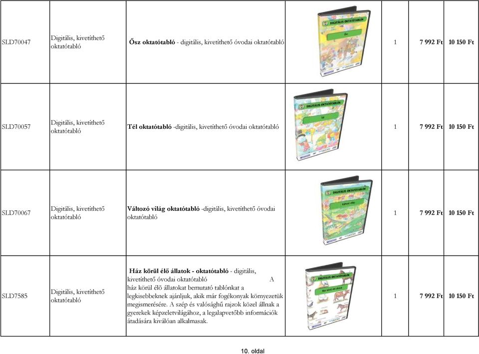 állatokat bemutató tablónkat a legkisebbeknek ajánljuk, akik már fogékonyak környezetük megismerésére.