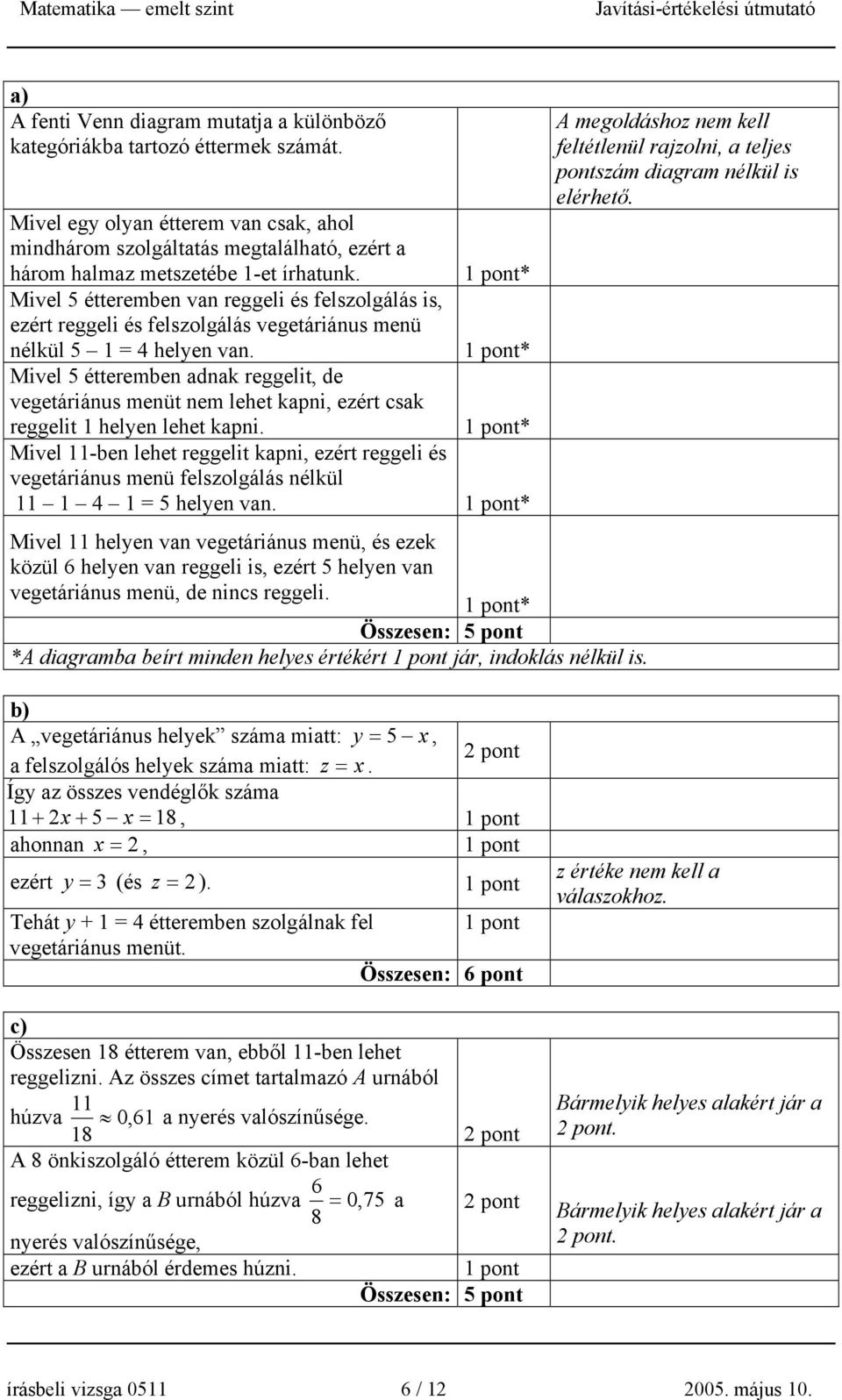 * Mivel 5 étteremben van reggeli és felszolgálás is, ezért reggeli és felszolgálás vegetáriánus menü nélkül 5 = 4 helyen van.